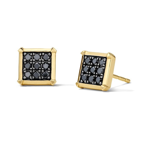 Black Multi-Diamond Square Stud Earrings in 10K Gold - Physiome