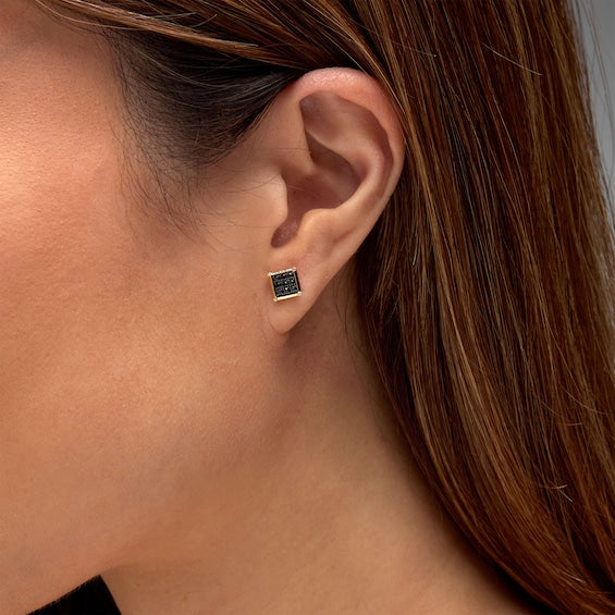 Black Multi-Diamond Square Stud Earrings in 10K Gold - Physiome